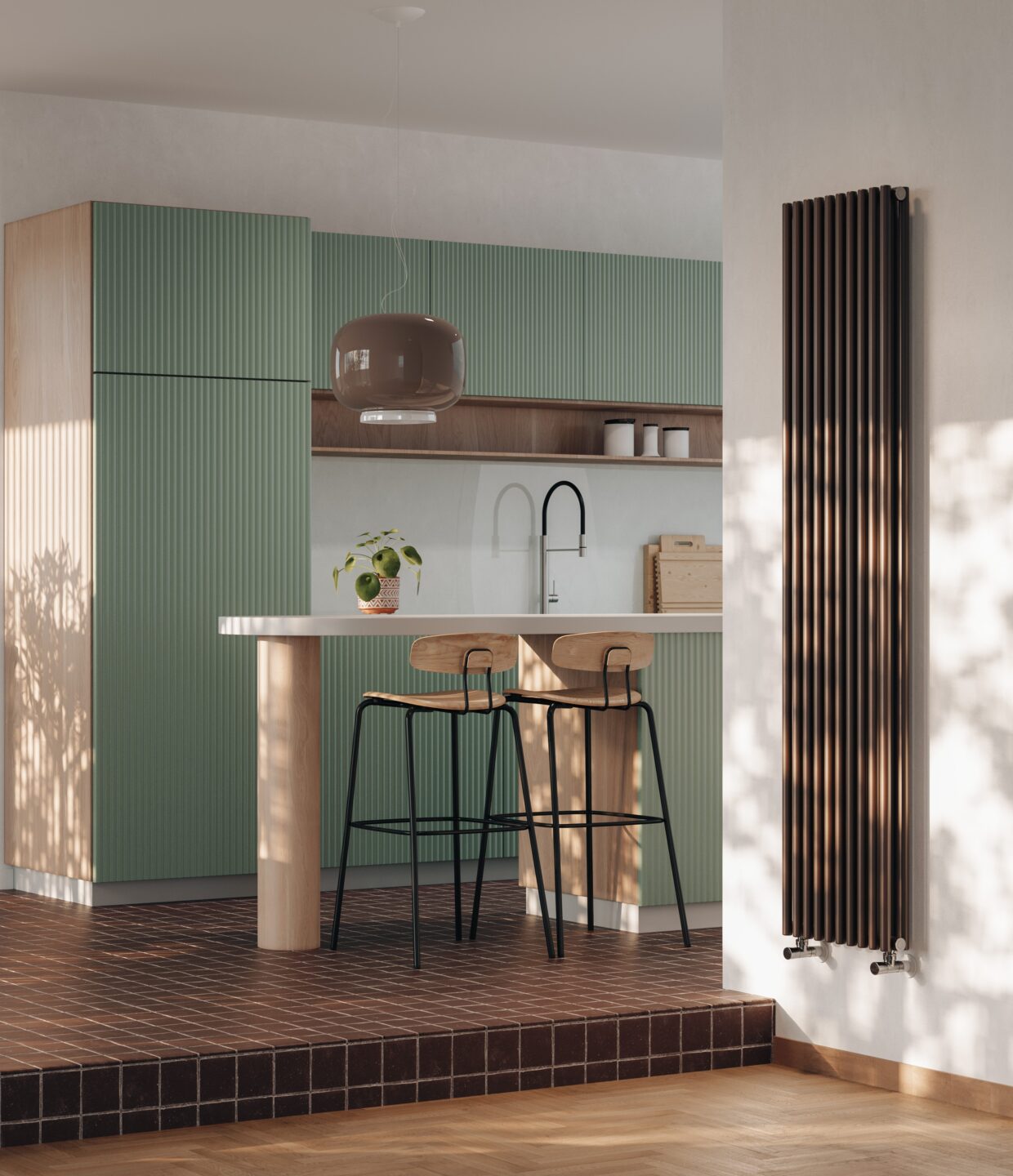 Instamat designradiator in keuken - trendy kleuren - verticaal - ruimtebesparend