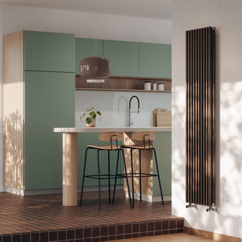 Instamat designradiator in keuken - trendy kleuren - verticaal - ruimtebesparend